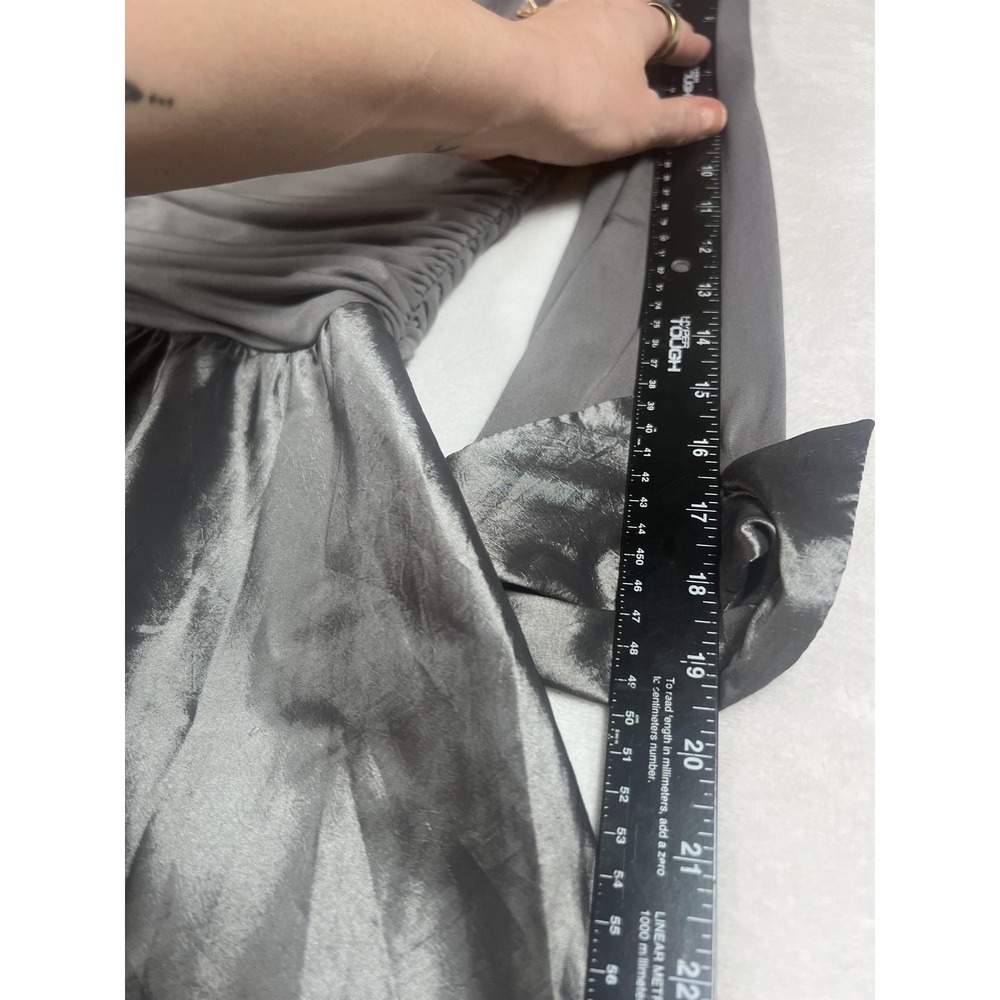 Jessica Howard Dress Womens 4 Silver Satin Ruched V Neck Long Sleeve Maxi Gown - Picture 14 of 16